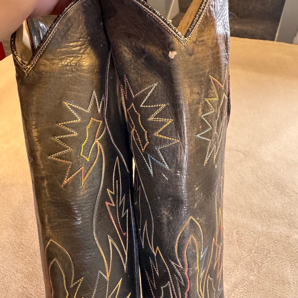 Biltrite Black Leather Rainbow Stitch Tall Western Cowboy Boots Festival Sz 5.5B - Picture 12 of 12